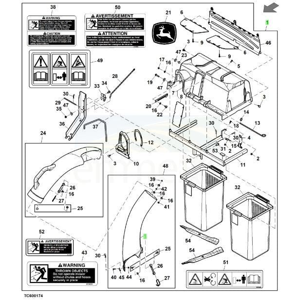 John Deere 2 Bag Material Collection System (Catcher) Suit 42" 100 Series